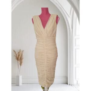 Tadashi Shoji designer dress party Vintage 90s Silk Ruched Bodycon Size 12